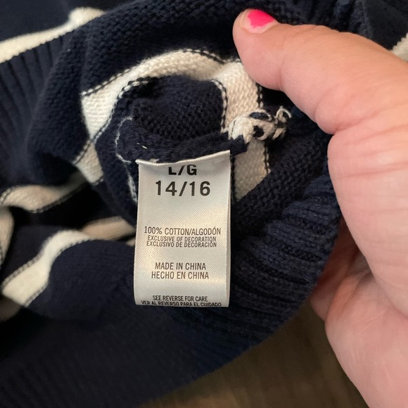 Nautica Boys Blue and White Striped Shawl Collar Sweater size L - Picture 3 of 6